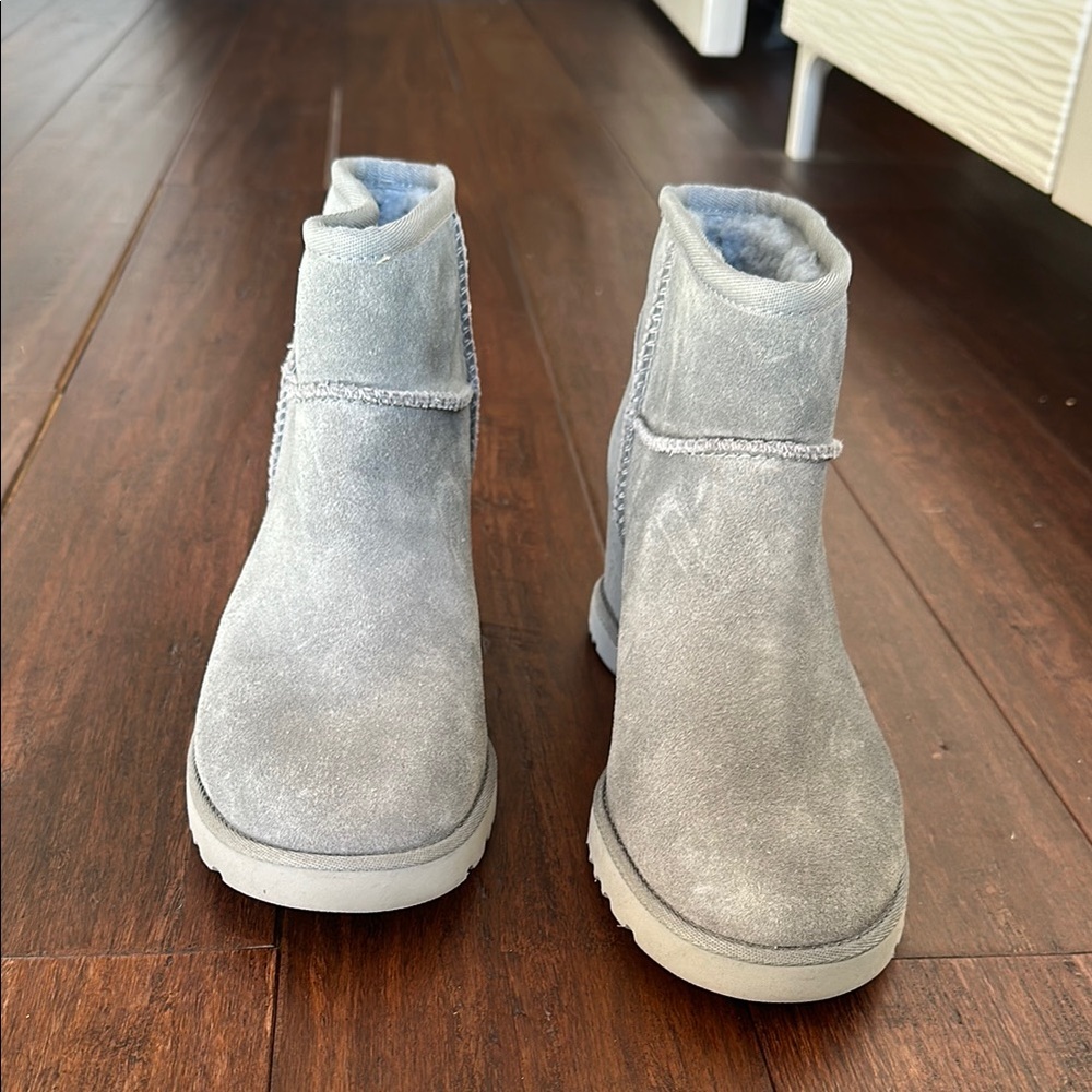 UGG Gray Ankle Boots with Slip-On Design and Rounded Toe
